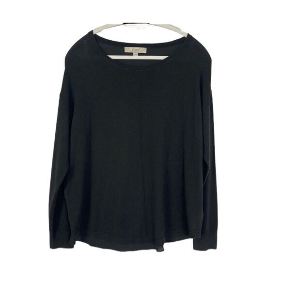 LOFT Mixed Media Sweater, Black, Size Large - Picture 1 of 10